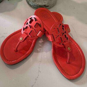 Tory Burch Miller Orange Smooth Leather Sandals Sz 6